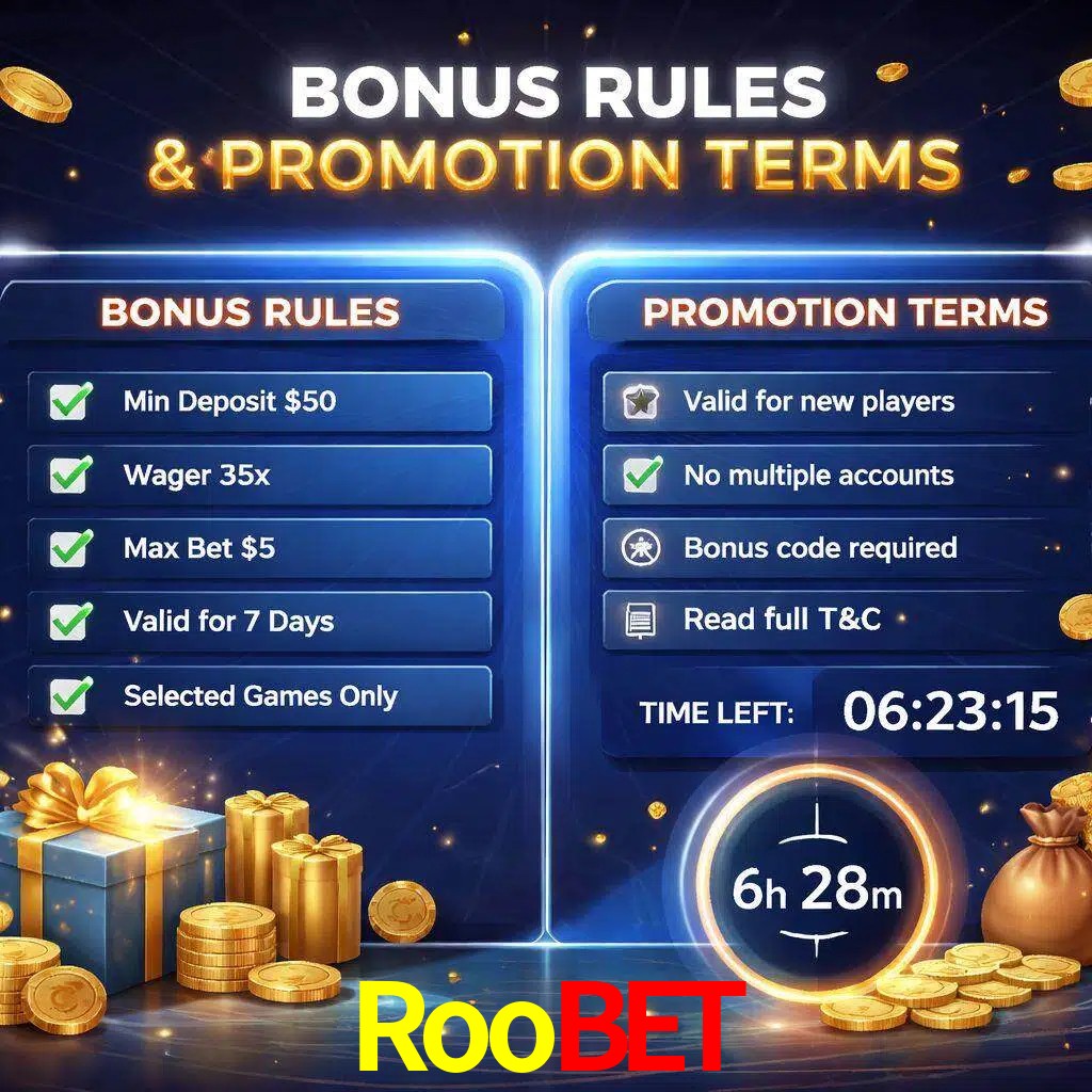 Reglas de promoción Roobet y condiciones de bonos explicadas visualmente
